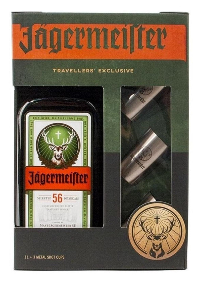Kit Licor Jägermeister + 3 Copos Metal Shot Original - Cocktail Shop